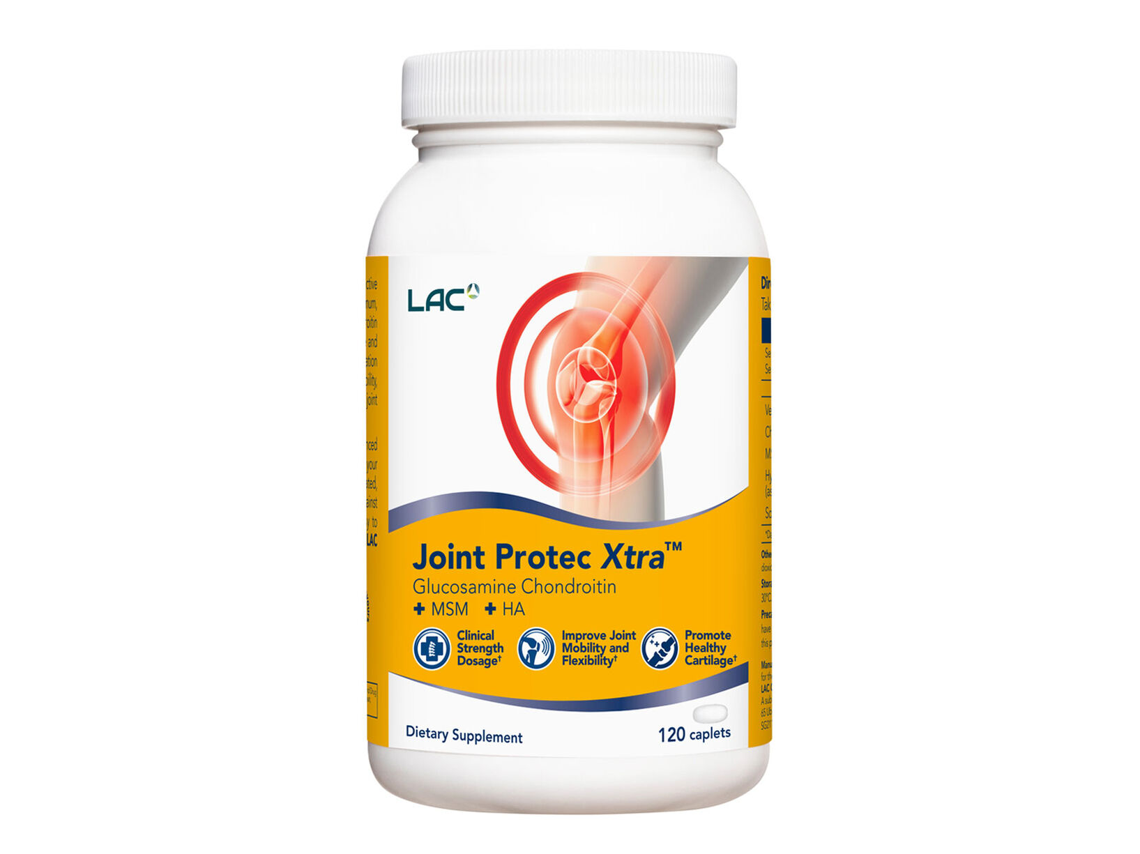 01404320_LAC-Joint-Protec-Xtra-120’s-(SG)_bottle_front-india LAC Joints Joint Protec® Xtra - Glucosamine Chondroitin + MSM + HA (120 caplets) - Image 1