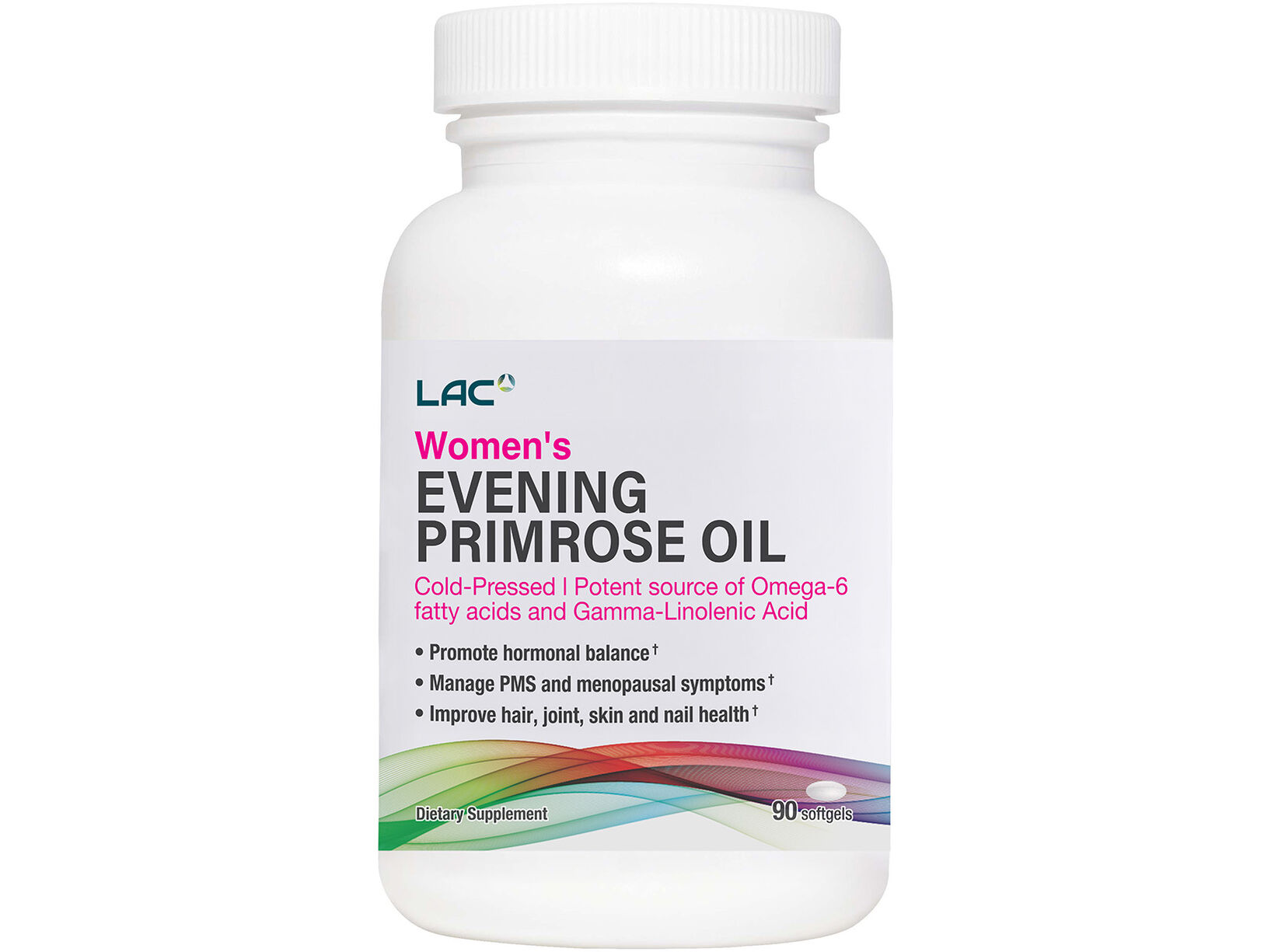 01405520_lac_women's-evening-primrose-oil_90-softgels_sg_bottle_front_india LAC Women's Evening Primrose Oil (90 softgels) - Image 1